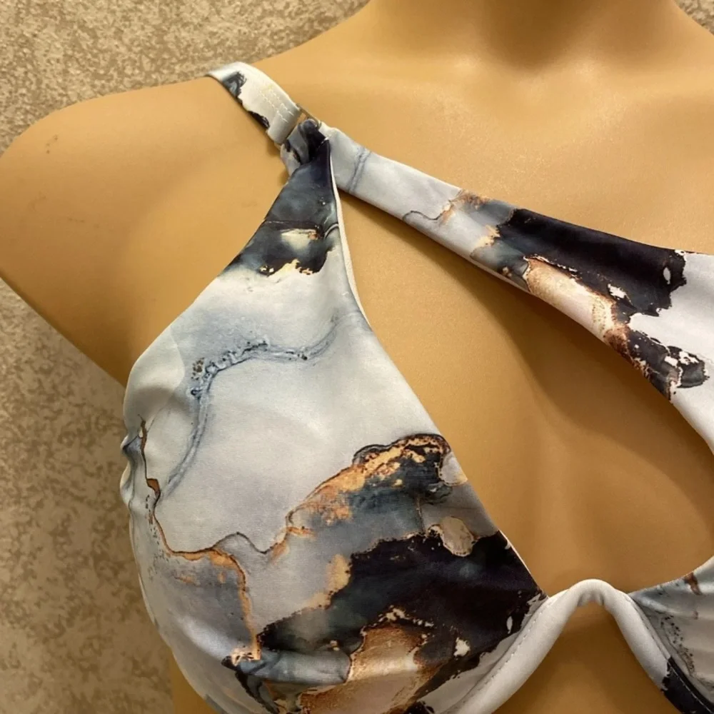 SHEIN Marble Print Bikini in Black, White, and Tan